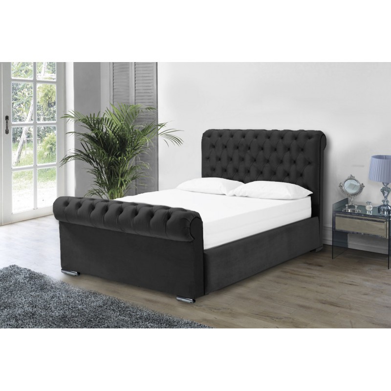 Otneros Velvet Black 3ft Ottoman Bed